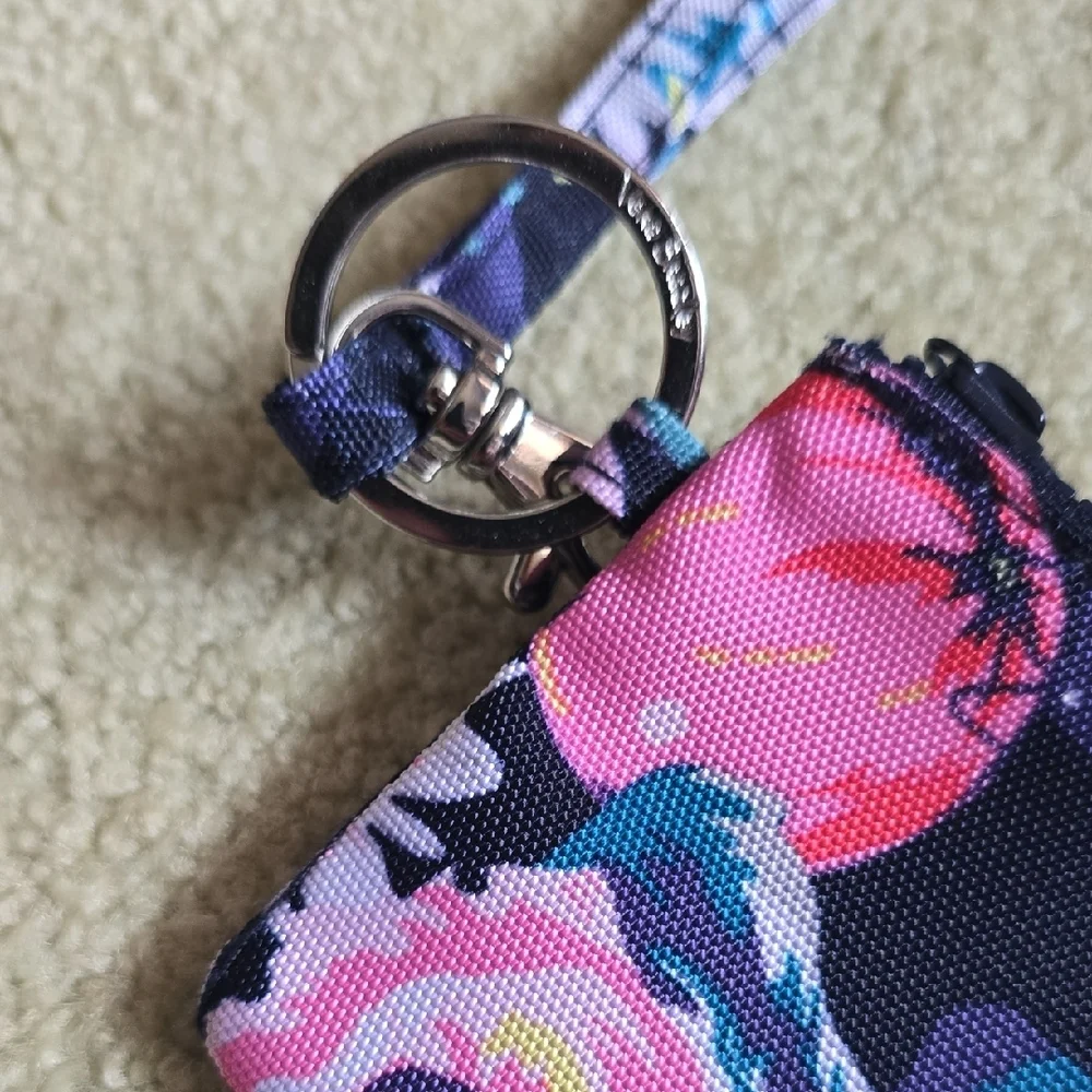Vera Bradley Black Floral Lanyard ID Holder with Pink & Blue Accents